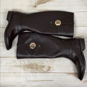 Tommy Hilfiger Brown Tall Riding Boots Logo